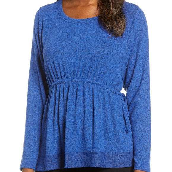 Caslon Tops - CASLON Blue Long Sleeve Peplum Top Size XS – Soft Knit Adjustable Waist blouse